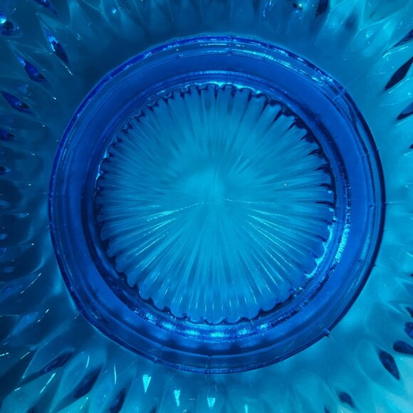 Vtg Aqua Turquoise Blue Tiera Indiana Glass Basket Diamond Point Large Glows - Picture 4 of 11